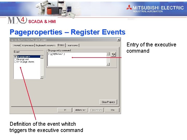 Industrial Automation SCADA & HMI Pageproperties – Register Events Entry of the executive command