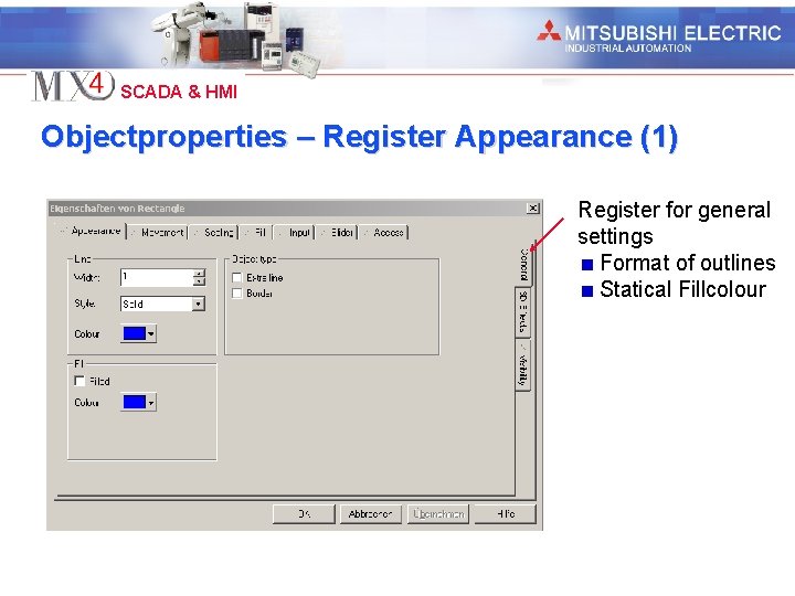 Industrial Automation SCADA & HMI Objectproperties – Register Appearance (1) Register for general settings