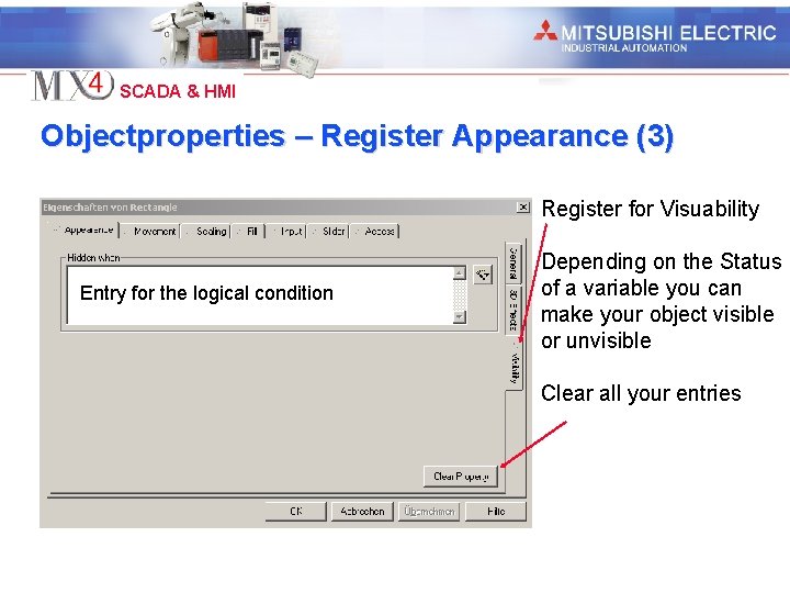 Industrial Automation SCADA & HMI Objectproperties – Register Appearance (3) Register for Visuability Entry