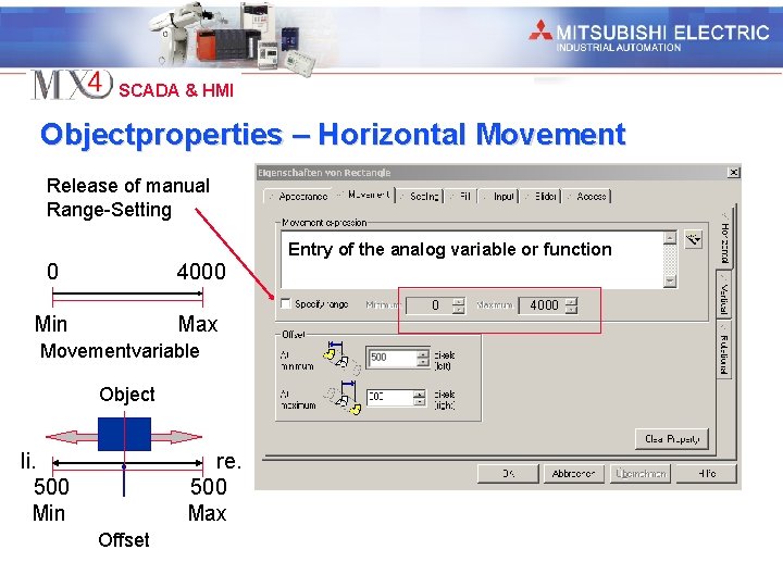 Industrial Automation SCADA & HMI Objectproperties – Horizontal Movement Release of manual Range-Setting Entry