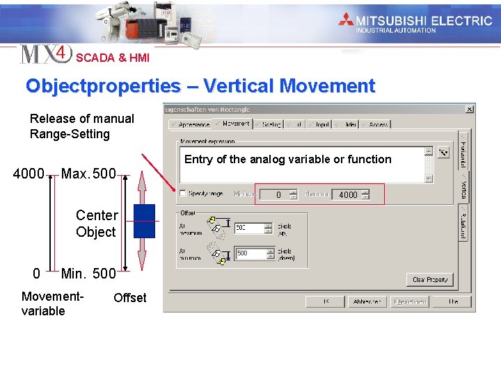 Industrial Automation SCADA & HMI Objectproperties – Vertical Movement Release of manual Range-Setting Entry