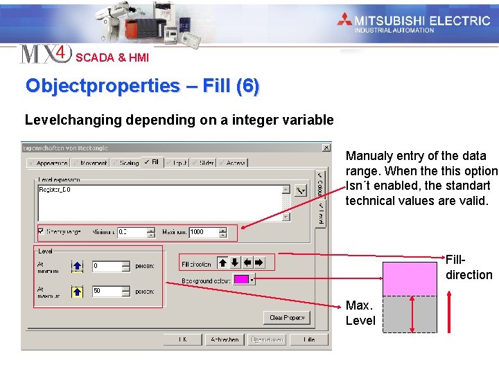 Industrial Automation SCADA & HMI Objectproperties – Fill (6) Levelchanging depending on a integer