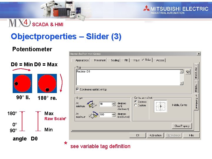 Industrial Automation SCADA & HMI Objectproperties – Slider (3) Potentiometer D 0 = Min