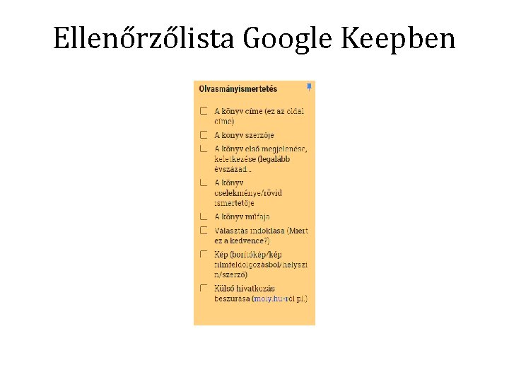 Ellenőrzőlista Google Keepben 