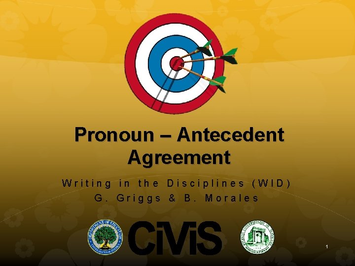Pronoun – Antecedent Agreement Writing in the Disciplines (WID) G. Griggs & B. Morales