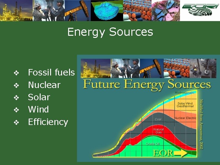 Energy Sources v v v Fossil fuels Nuclear Solar Wind Efficiency 