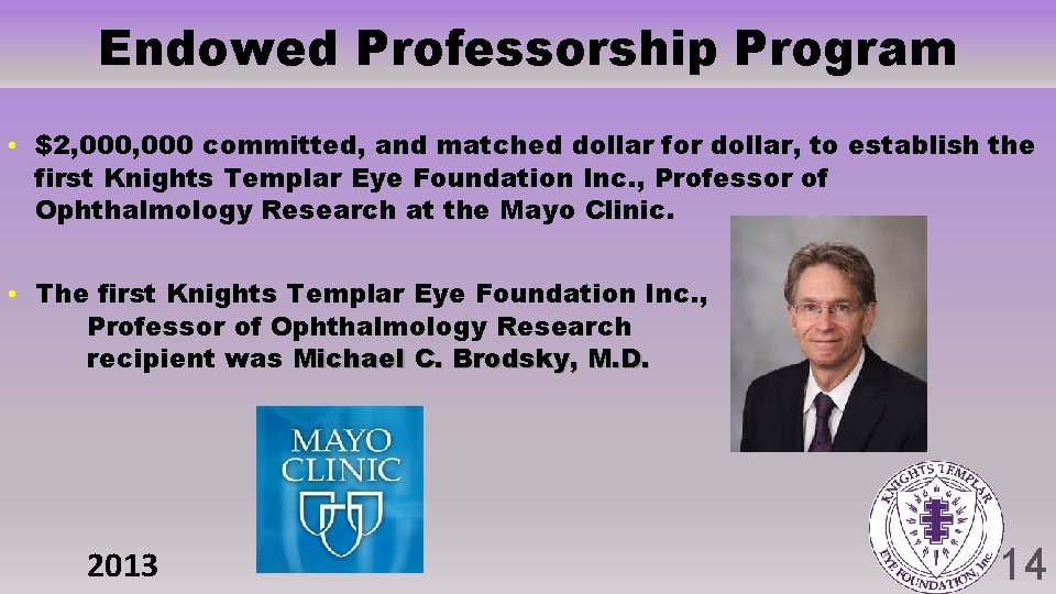 Endowed Professorship Program • $2, 000 committed, and matched dollar for dollar, to establish Endowed Professorship Program • $2, 000 committed, and matched dollar for dollar, to establish