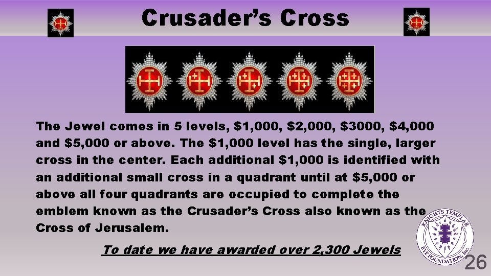 Crusader’s Cross The Jewel comes in 5 levels, $1, 000, $2, 000, $3000, $4, Crusader’s Cross The Jewel comes in 5 levels, $1, 000, $2, 000, $3000, $4,