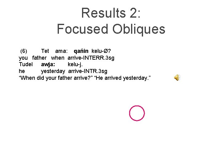 Results 2: Focused Obliques (6) Tet ama: qańin kelu-Ø? you father when arrive-INTERR. 3