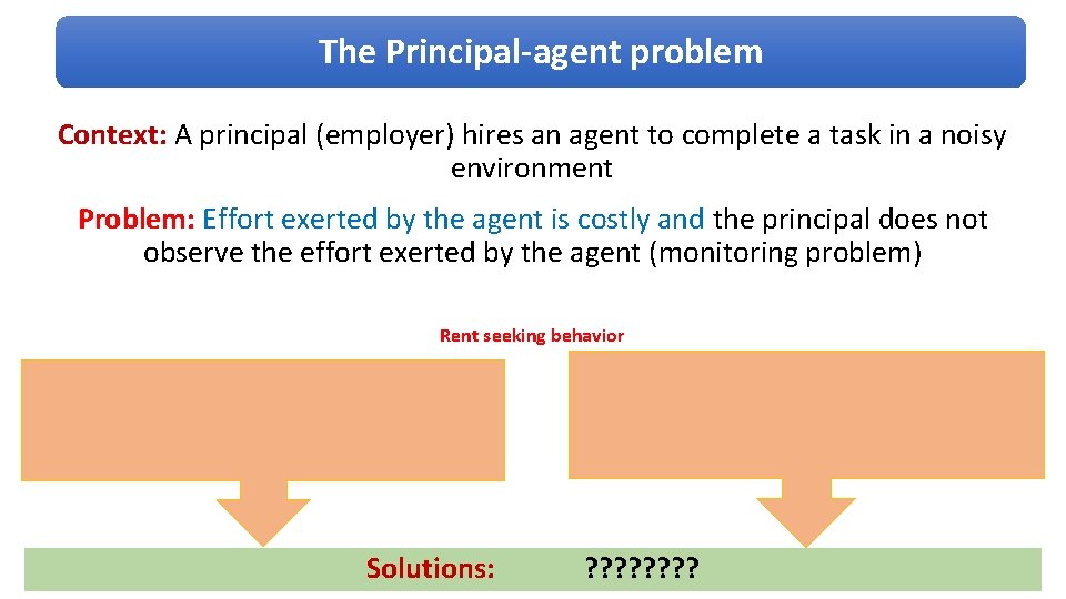 The Principal-agent problem Context: A principal (employer) hires an agent to complete a task