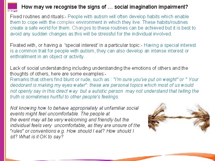 How may we recognise the signs of … social imagination impairment? Fixed routines and