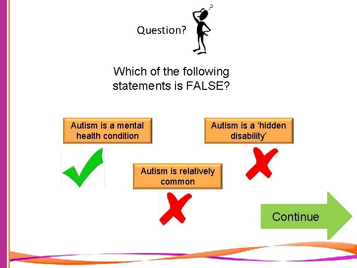 Question? Which of the following statements is FALSE? Autism is a mental health condition