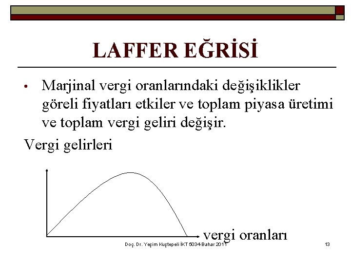 LAFFER EĞRİSİ Marjinal vergi oranlarındaki değişiklikler göreli fiyatları etkiler ve toplam piyasa üretimi ve