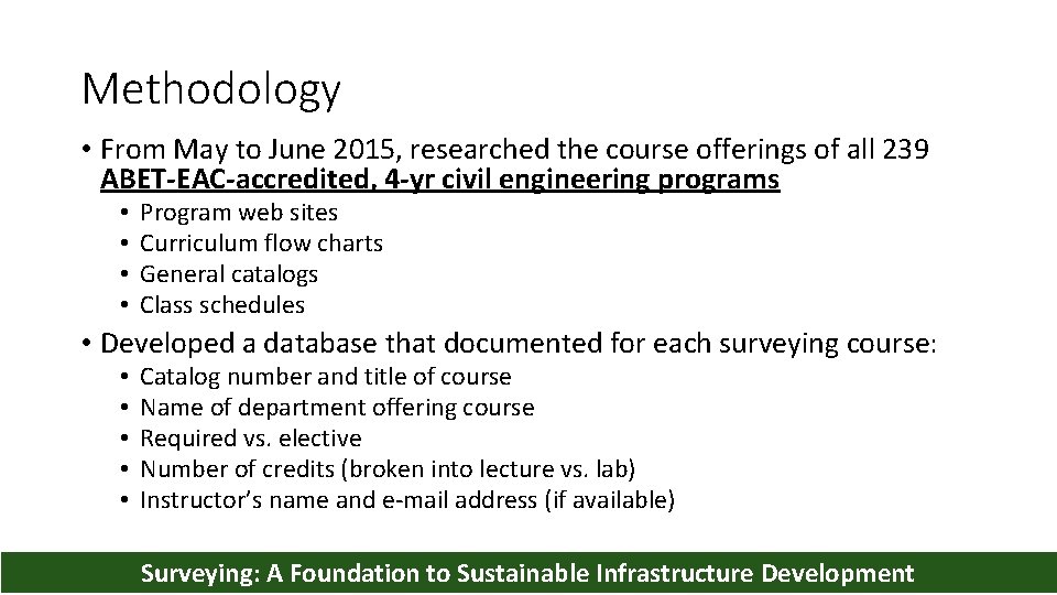 Methodology • From May to June 2015, researched the course offerings of all 239