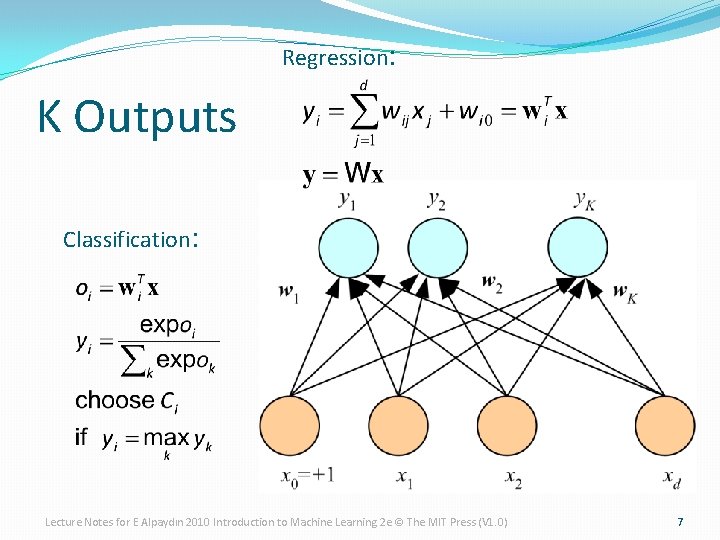 Regression: K Outputs Classification: Lecture Notes for E Alpaydın 2010 Introduction to Machine Learning