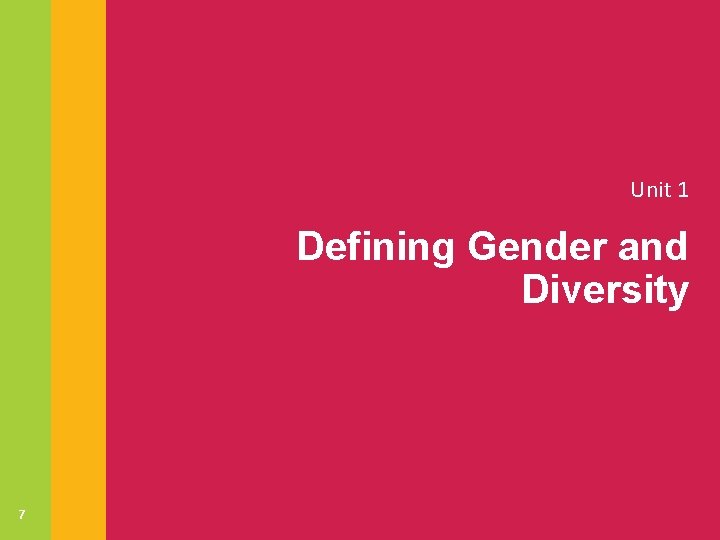 Unit 1 Defining Gender and Diversity 7 