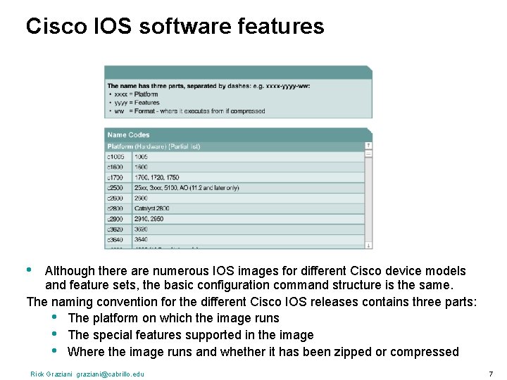 Cisco IOS software features • Although there are numerous IOS images for different Cisco