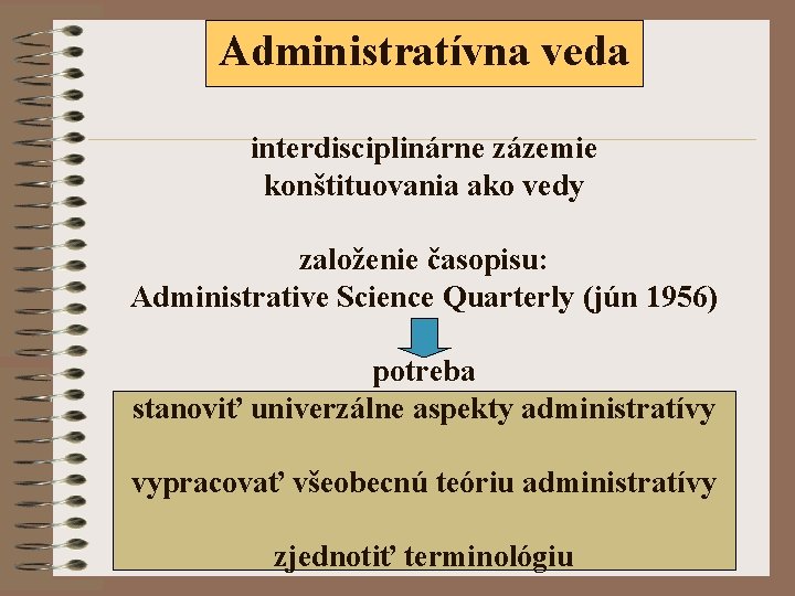 Administratívna veda interdisciplinárne zázemie konštituovania ako vedy založenie časopisu: Administrative Science Quarterly (jún 1956)