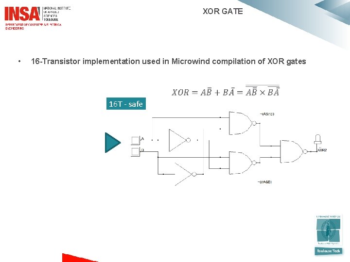  XOR GATE • 16 -Transistor implementation used in Microwind compilation of XOR gates