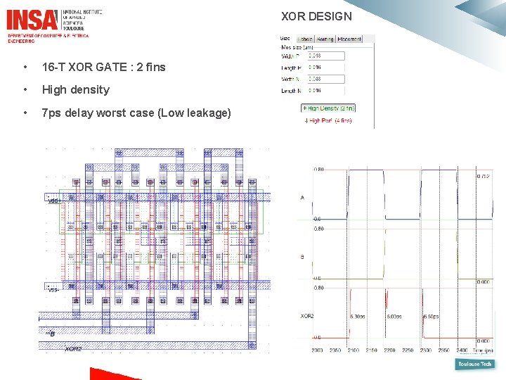  XOR DESIGN • 16 -T XOR GATE : 2 fins • High density