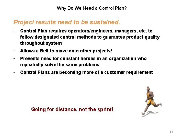 Why Do We Need a Control Plan? Project results need to be sustained. •