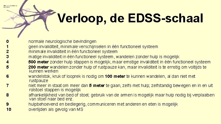 Verloop, de EDSS-schaal 0 1 2 3 4 5 6 7 8 9 10