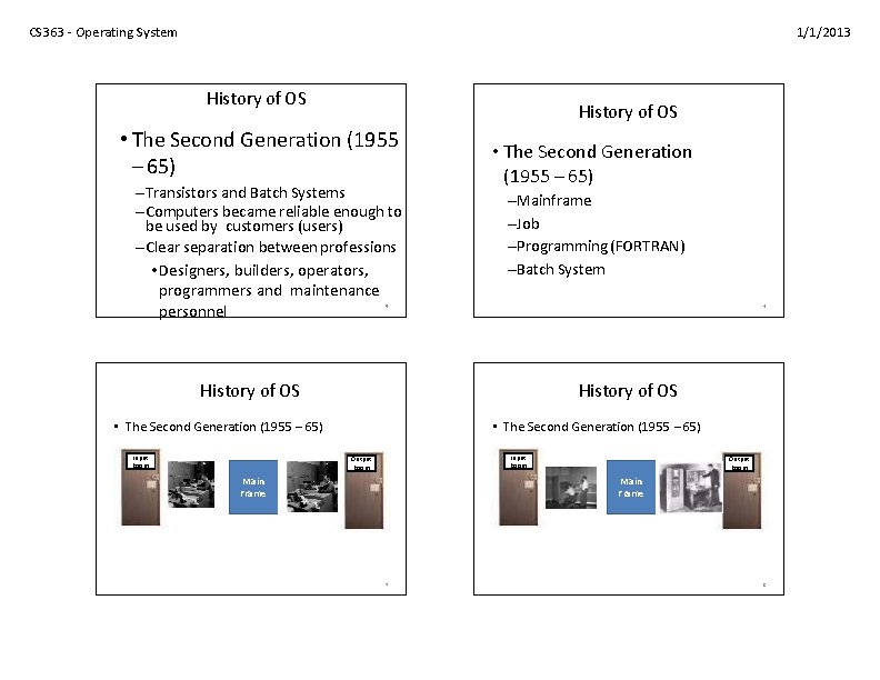 CS 363 - Operating System 1/1/2013 History of OS • The Second Generation (1955 CS 363 - Operating System 1/1/2013 History of OS • The Second Generation (1955