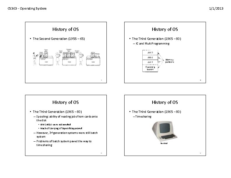 CS 363 - Operating System 1/1/2013 History of OS • The Second Generation (1955 CS 363 - Operating System 1/1/2013 History of OS • The Second Generation (1955