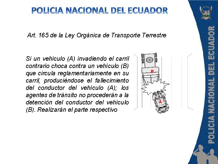 Art. 165 de la Ley Orgánica de Transporte Terrestre Si un vehículo (A) invadiendo