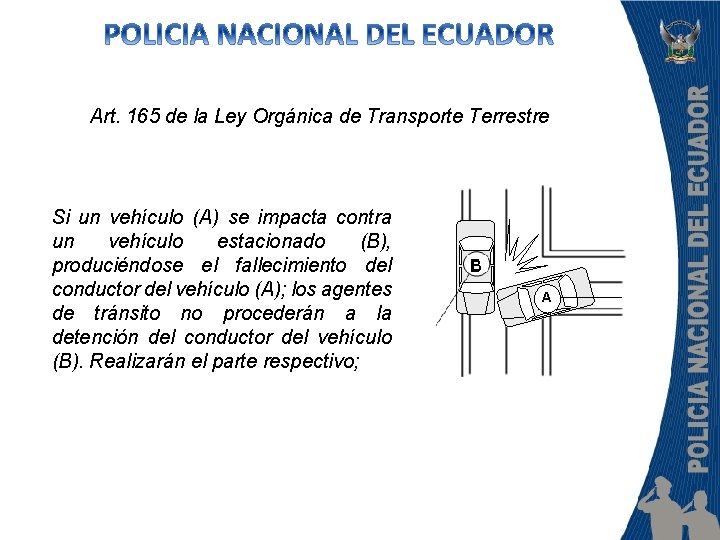 Art. 165 de la Ley Orgánica de Transporte Terrestre Si un vehículo (A) se