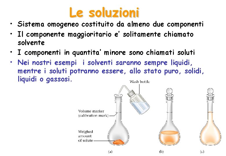 Le soluzioni • Sistema omogeneo costituito da almeno due componenti • Il componente maggioritario