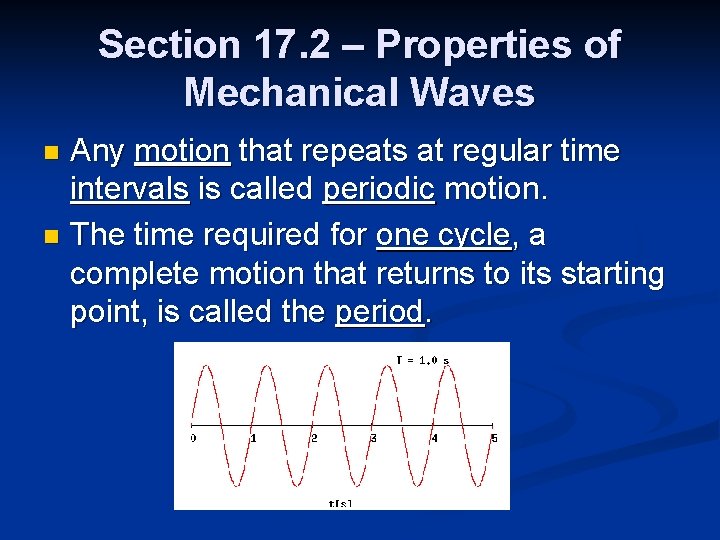Section 17. 2 – Properties of Mechanical Waves Any motion that repeats at regular