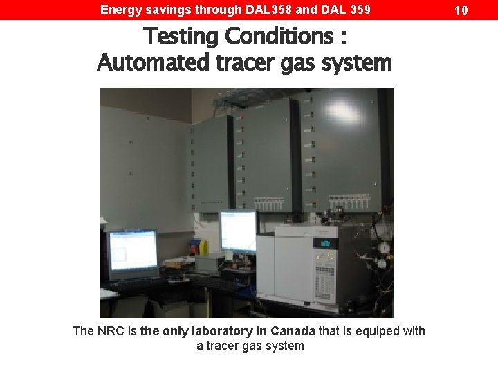 Energy savings through DAL 358 and DAL 359 Testing Conditions : Automated tracer gas
