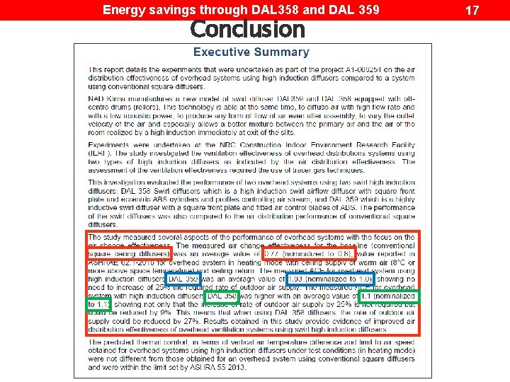 Energy savings through DAL 358 and DAL 359 Conclusion ² ² ² 17 