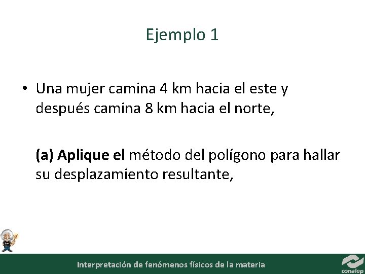 Ejemplo 1 • Una mujer camina 4 km hacia el este y después camina