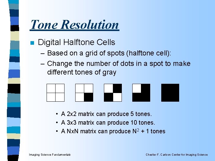 Tone Resolution n Digital Halftone Cells – Based on a grid of spots (halftone