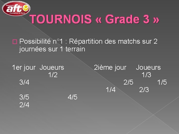 TOURNOIS « Grade 3 » � Possibilité n° 1 : Répartition des matchs sur