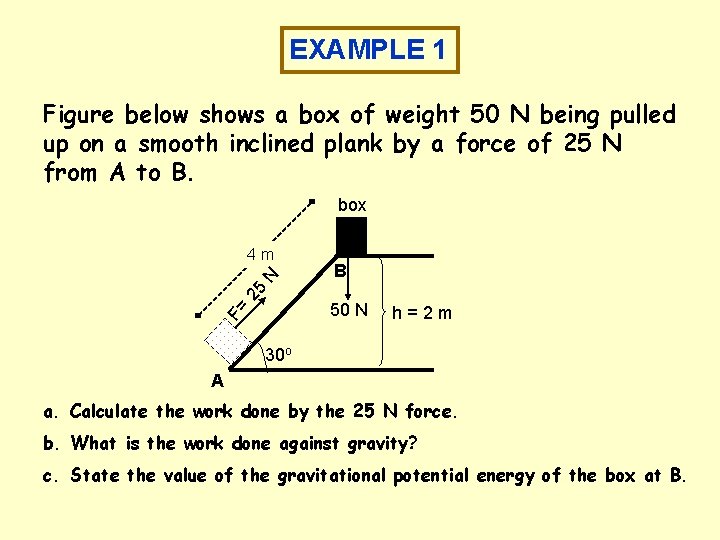 EXAMPLE 1 Figure below shows a box of weight 50 N being pulled up