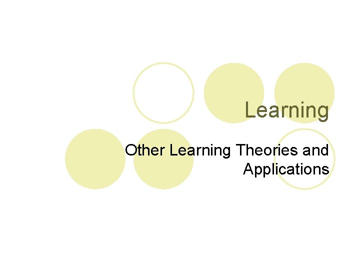 Learning Other Learning Theories and Applications Learning Other Learning Theories and Applications