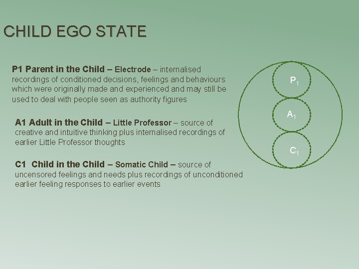 CHILD EGO STATE P 1 Parent in the Child – Electrode – internalised recordings