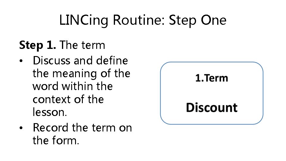 LINCing Routine: Step One Step 1. The term • Discuss and define the meaning