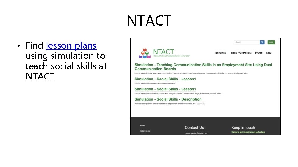 NTACT • Find lesson plans using simulation to teach social skills at NTACT 