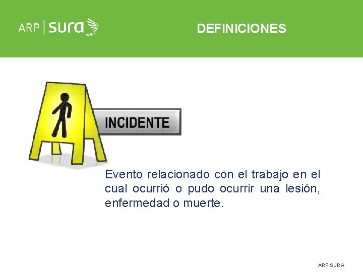 DEFINICIONES Evento relacionado con el trabajo en el cual ocurrió o pudo ocurrir una