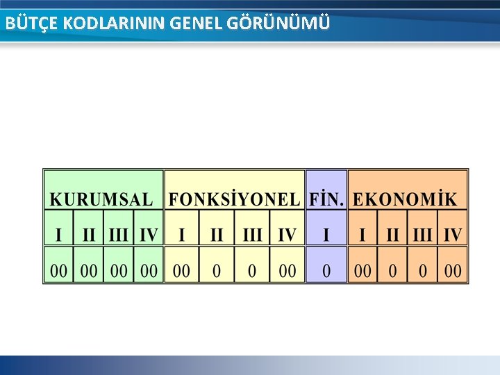 BÜTÇE KODLARININ GENEL GÖRÜNÜMÜ BÜTÇE KODLARININ GENEL GÖRÜNÜMÜ