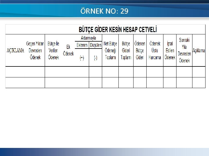 ÖRNEK NO: 29 ÖRNEK NO: 29