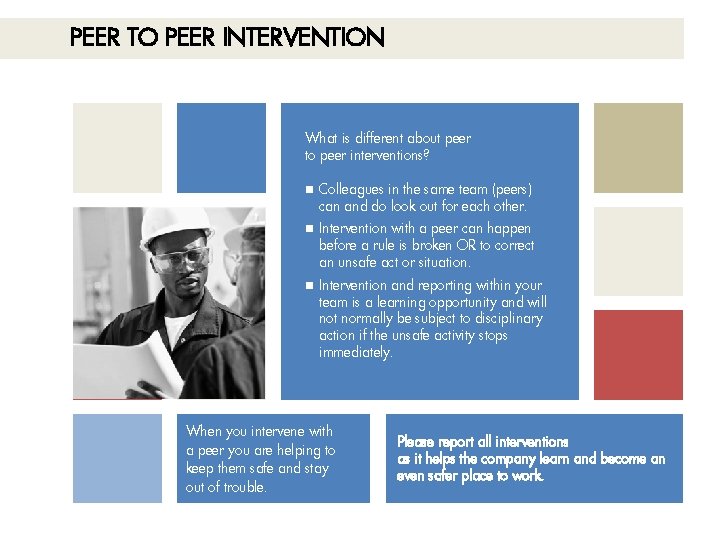 PEER TO PEER INTERVENTION What is different about peer to peer interventions? Colleagues in PEER TO PEER INTERVENTION What is different about peer to peer interventions? Colleagues in