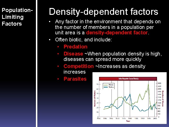 Population. Limiting Factors Density-dependent factors • Any factor in the environment that depends on