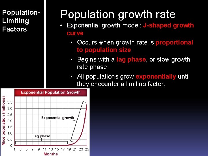 Population. Limiting Factors Population growth rate • Exponential growth model: J-shaped growth curve •