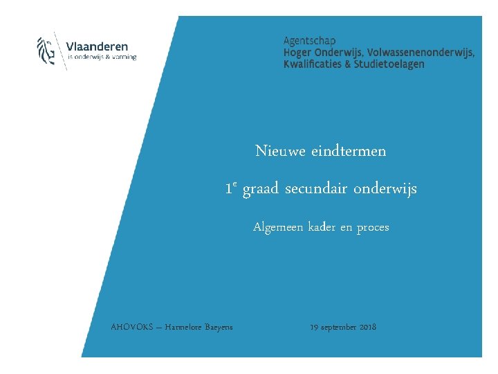 Nieuwe eindtermen 1 e graad secundair onderwijs Algemeen kader en proces AHOVOKS – Hannelore