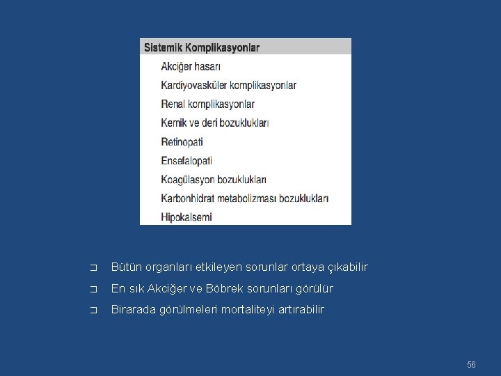 � Bütün organları etkileyen sorunlar ortaya çıkabilir � En sık Akciğer ve Böbrek sorunları